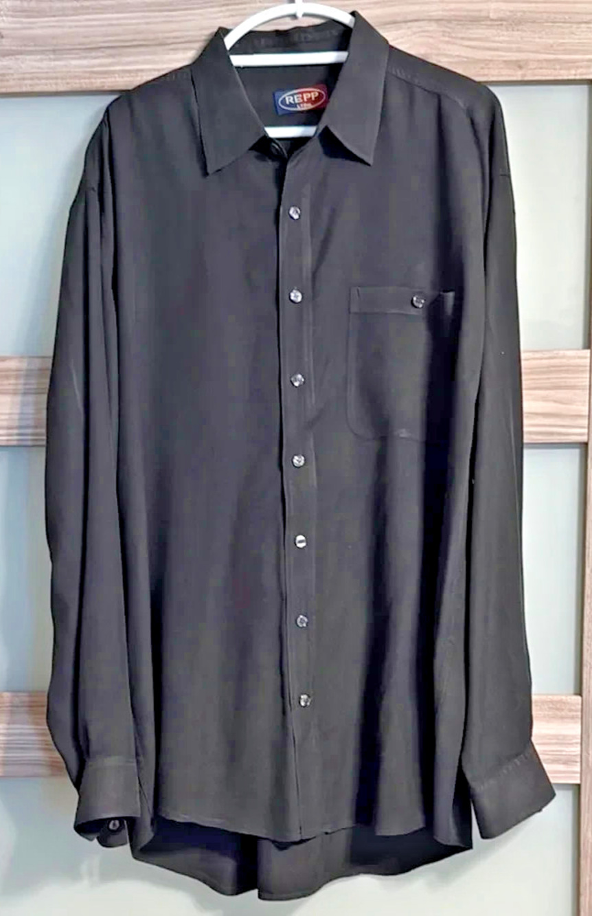 REPP Mens Casual Button Down Shirt 2XLT Black 100% Silk Shirttail Hem Big Tall